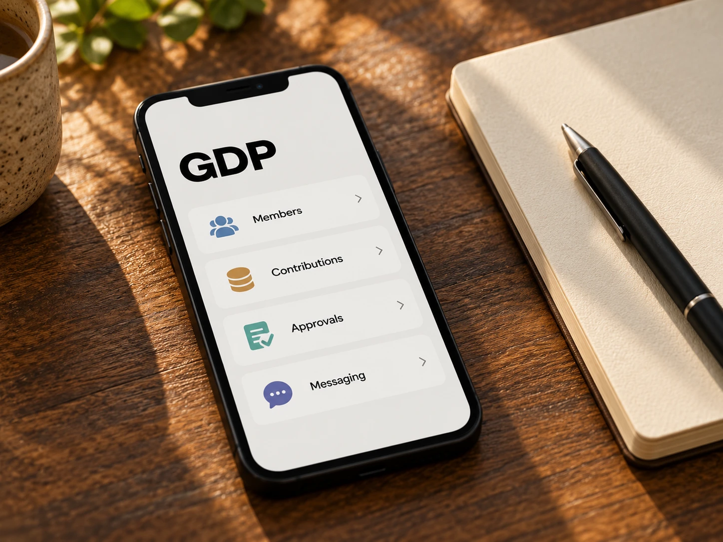Illustrative GDP group contributions and approvals interface